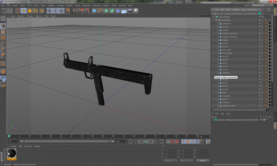 3D model Russian Folding Submachine Gun PP-90 SMG