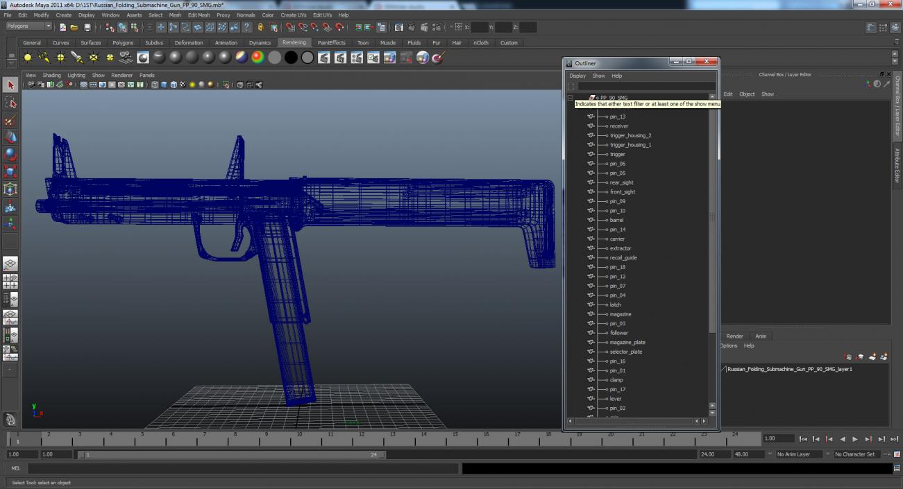 3D model Russian Folding Submachine Gun PP-90 SMG