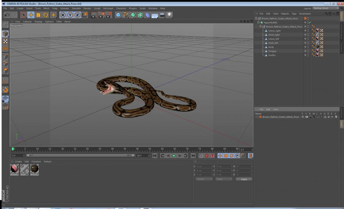 3D model Brown Python Snake Attack Pose