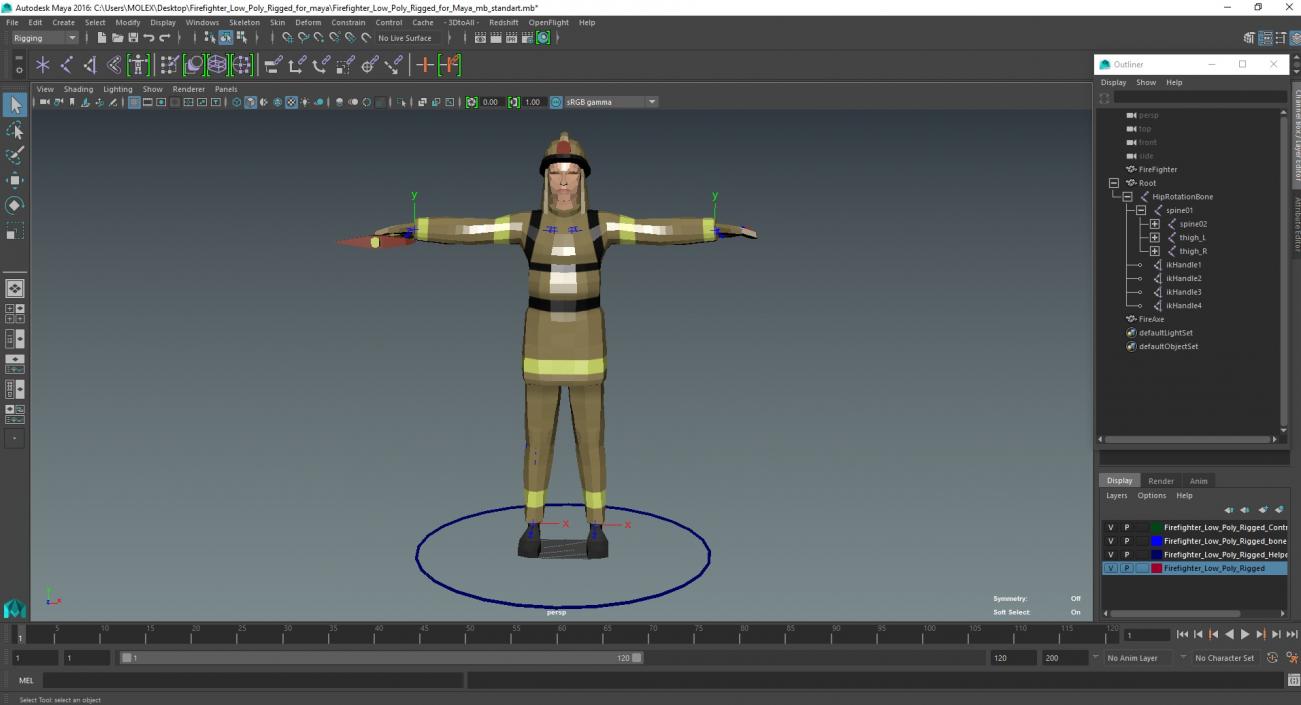 3D Firefighter Low Poly Rigged for Maya