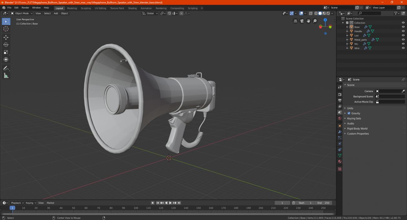 Megaphone Bullhorn Speaker with Siren 3D