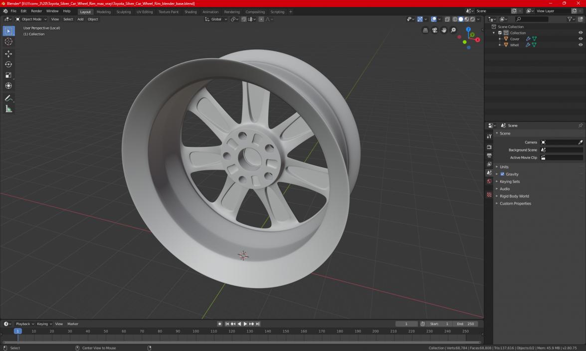 Toyota Silver Car Wheel Rim 3D