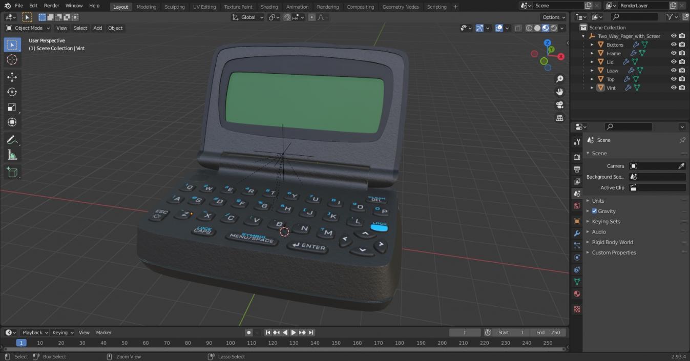 Two-Way Pager with Screen Off 3D model