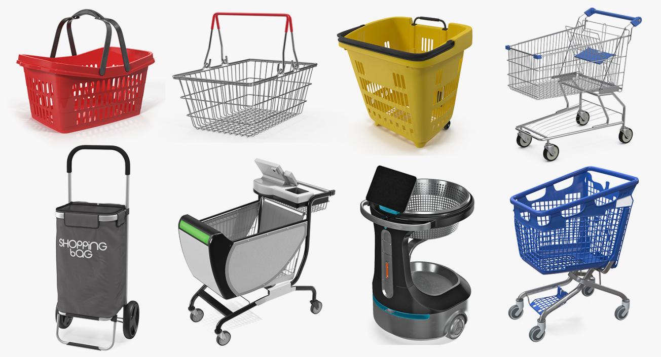 3D Shopping Baskets and Trolley Collection 4