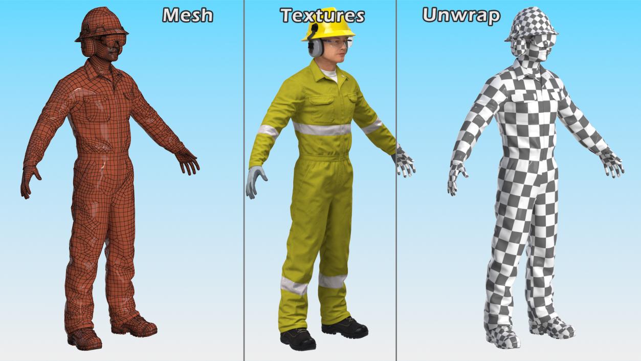 3D Gas Worker Fully Equipped Neutral Pose model