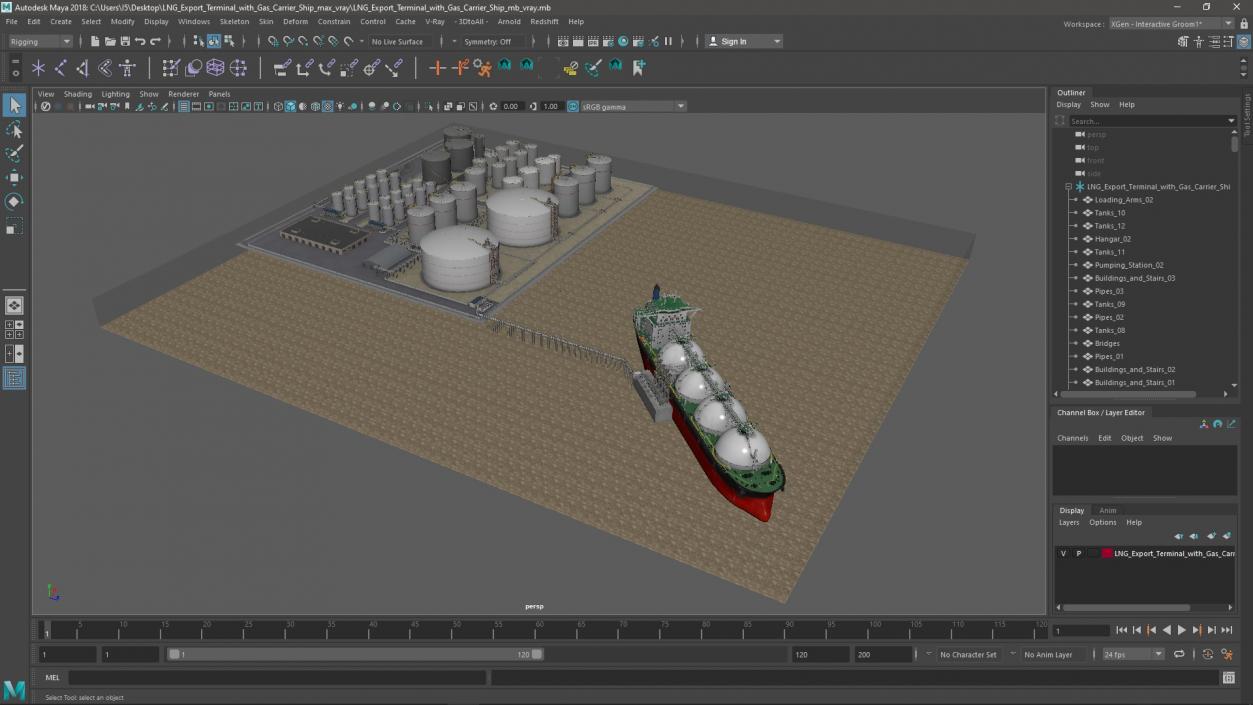 3D LNG Export Terminal with Gas Carrier Ship