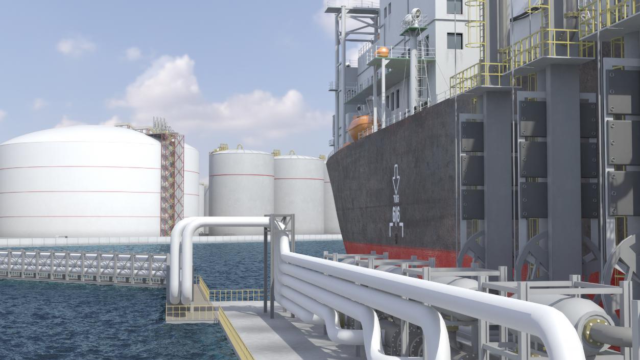 3D LNG Export Terminal with Gas Carrier Ship