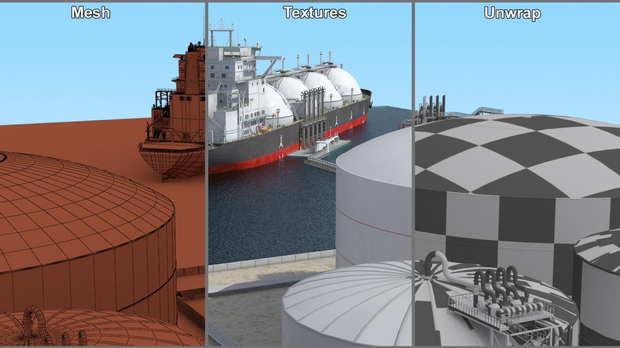 3D LNG Export Terminal with Gas Carrier Ship