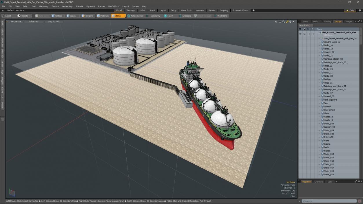 3D LNG Export Terminal with Gas Carrier Ship