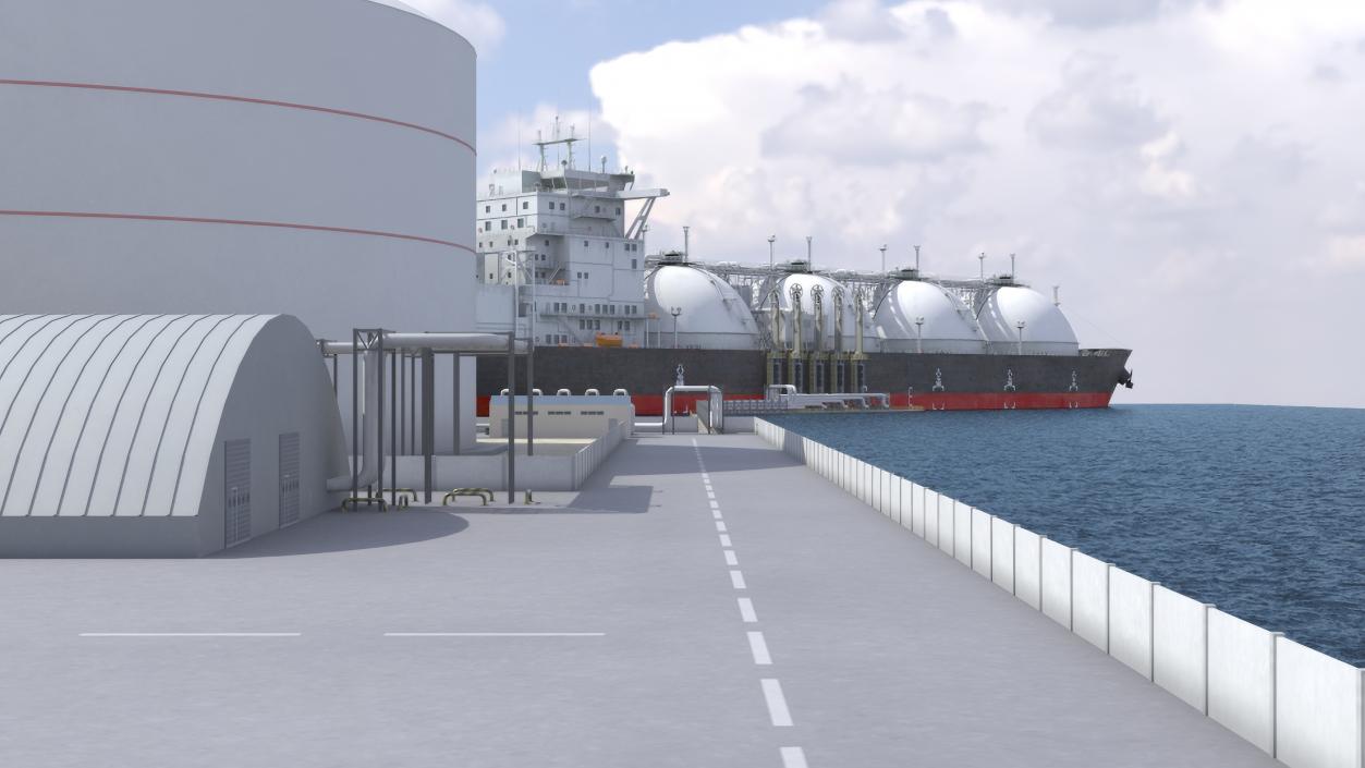 3D LNG Export Terminal with Gas Carrier Ship