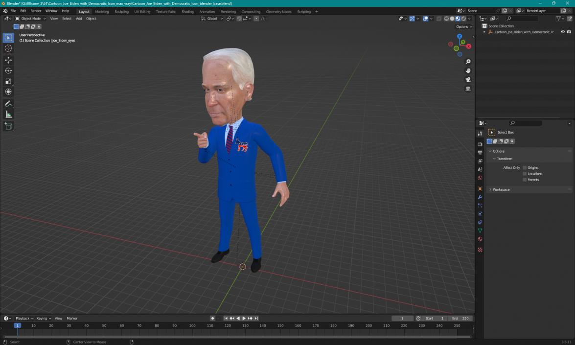 3D Cartoon Joe Biden with Democratic Icon model