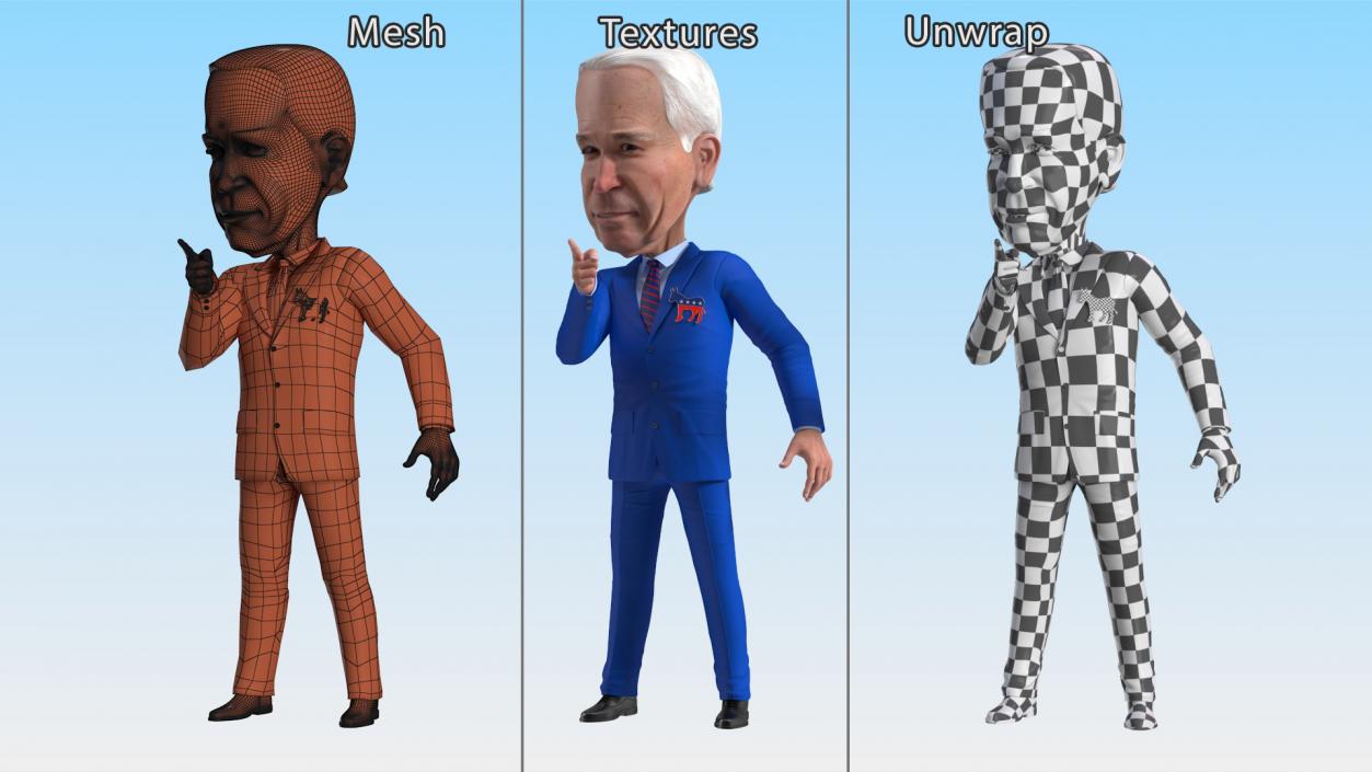 3D Cartoon Joe Biden with Democratic Icon model