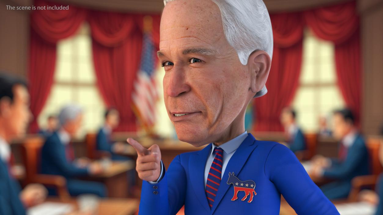 3D Cartoon Joe Biden with Democratic Icon model