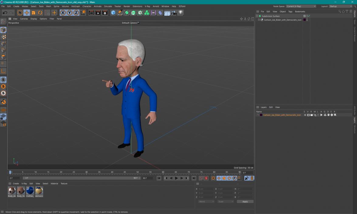 3D Cartoon Joe Biden with Democratic Icon model