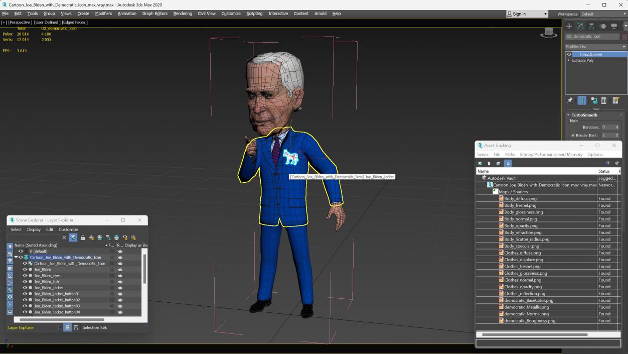 3D Cartoon Joe Biden with Democratic Icon model