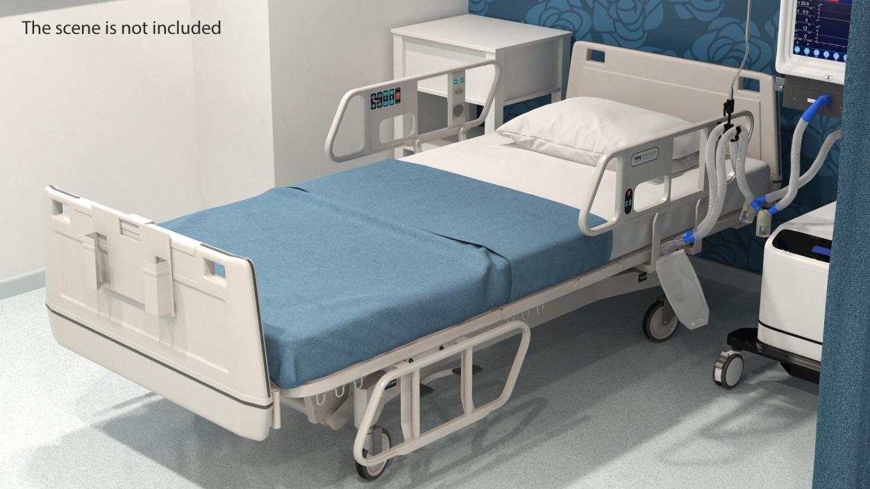 3D Hospital Bed with Adjustable Side Rails Rigged