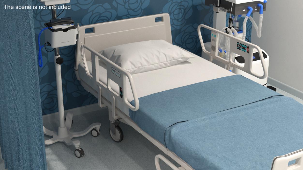 3D Hospital Bed with Adjustable Side Rails Rigged