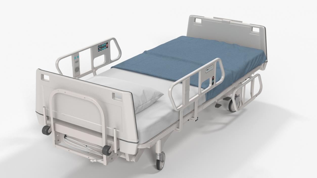 3D Hospital Bed with Adjustable Side Rails Rigged