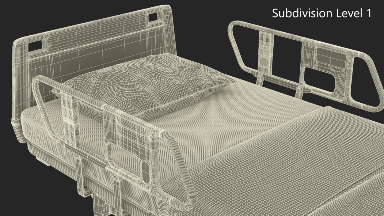 3D Hospital Bed with Adjustable Side Rails Rigged