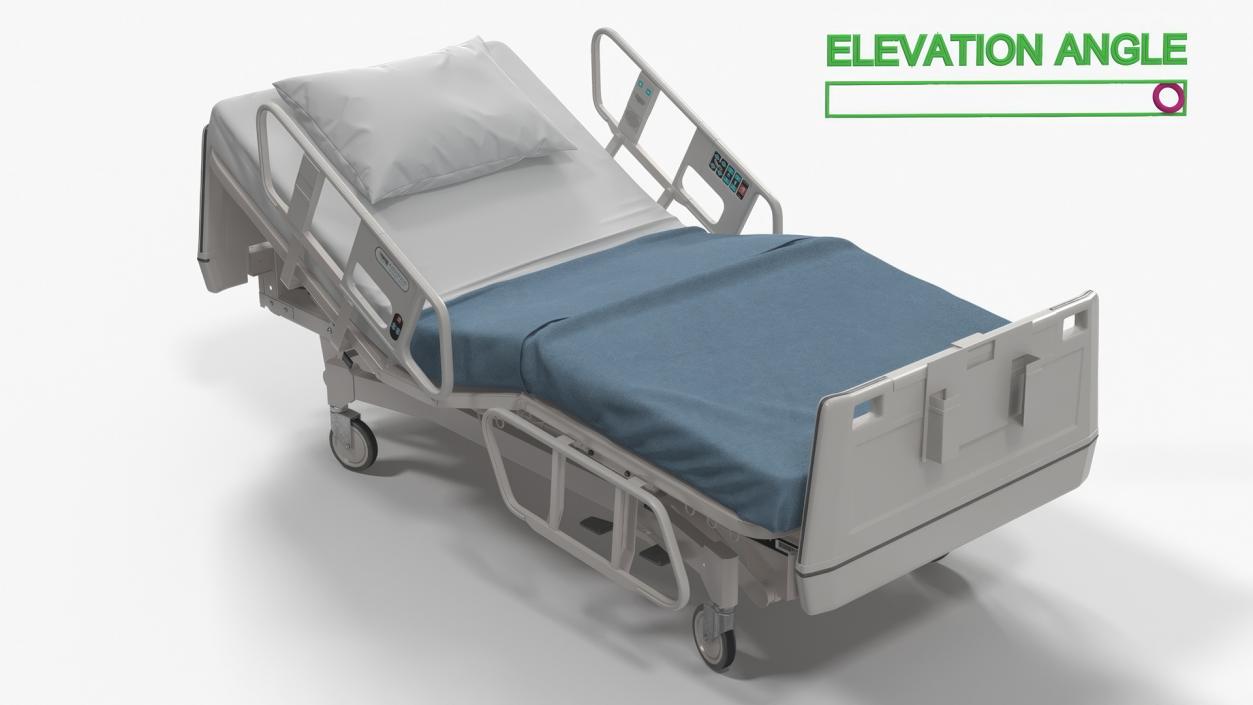 3D Hospital Bed with Adjustable Side Rails Rigged