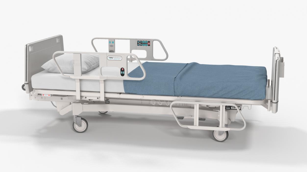 3D Hospital Bed with Adjustable Side Rails Rigged