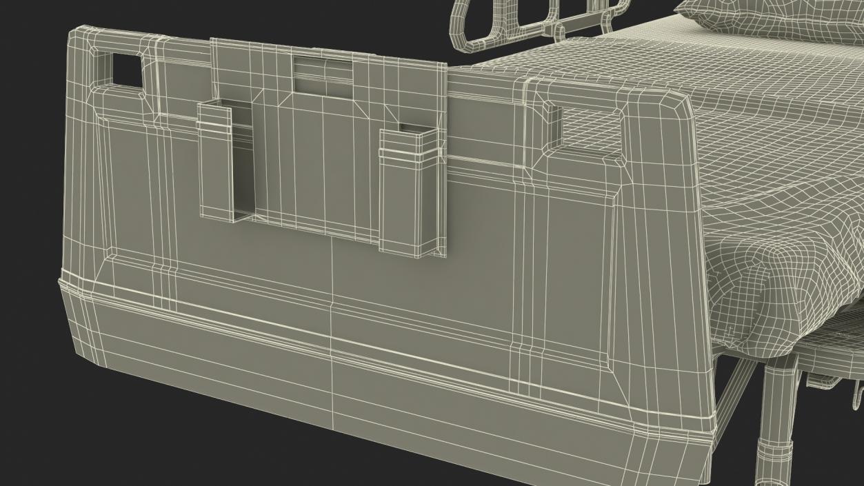 3D Hospital Bed with Adjustable Side Rails Rigged