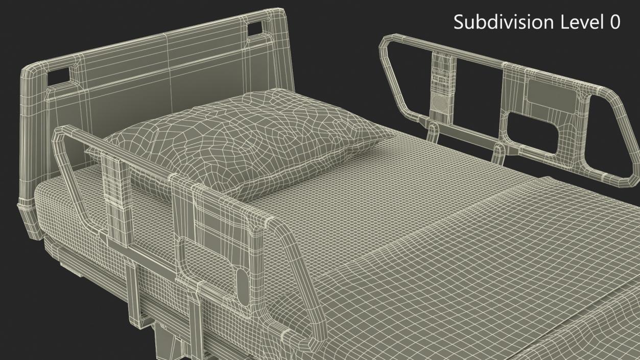 3D Hospital Bed with Adjustable Side Rails Rigged