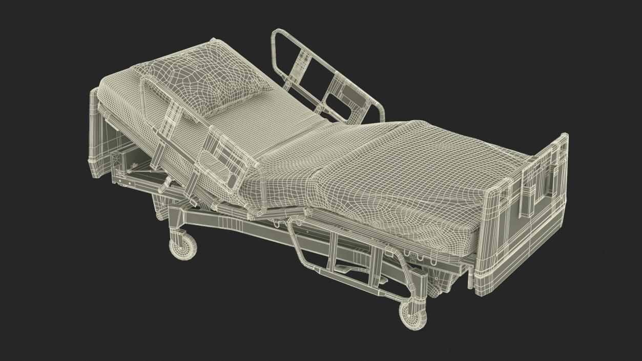 3D Hospital Bed with Adjustable Side Rails Rigged