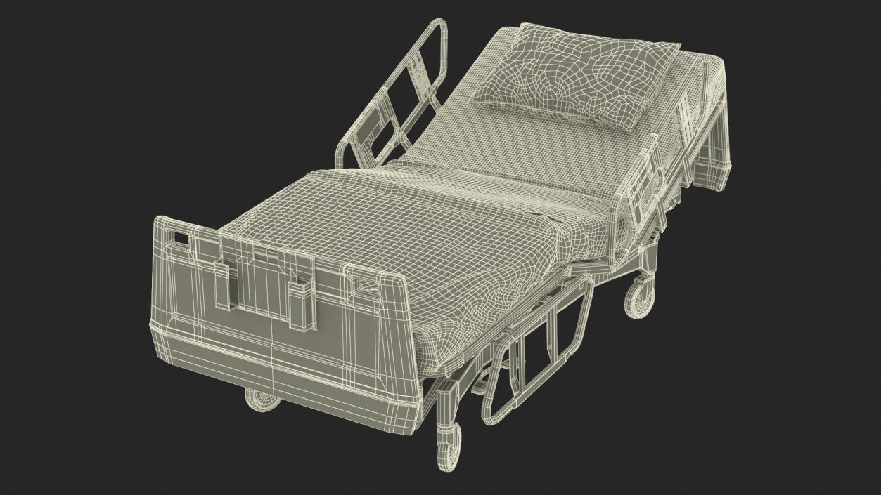 3D Hospital Bed with Adjustable Side Rails Rigged