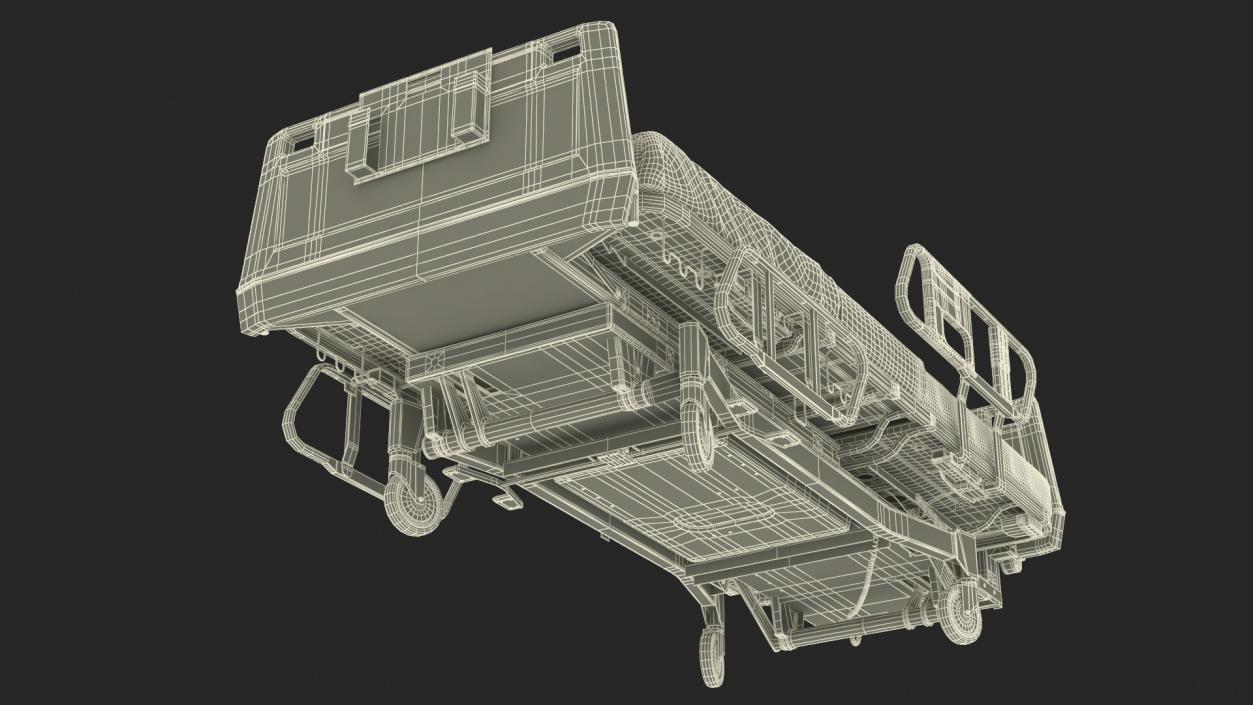 3D Hospital Bed with Adjustable Side Rails Rigged