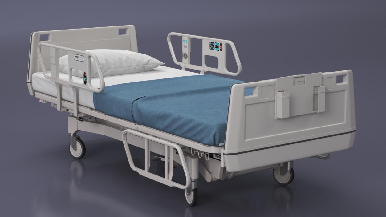 3D Hospital Bed with Adjustable Side Rails Rigged