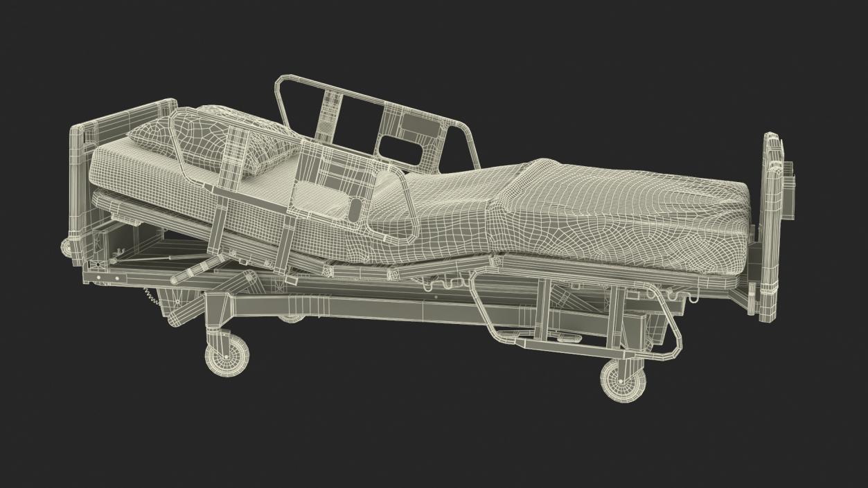 3D Hospital Bed with Adjustable Side Rails Rigged