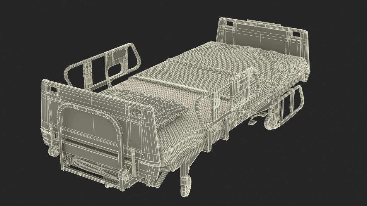 3D Hospital Bed with Adjustable Side Rails Rigged