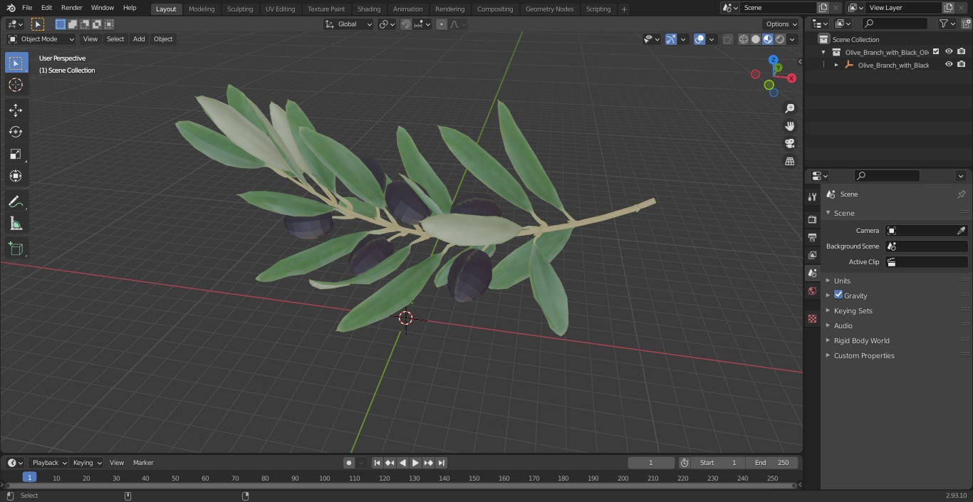 3D model Olive Branch with Black Olives