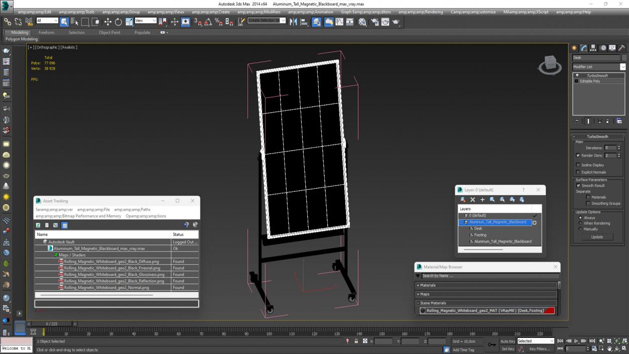 3D Aluminum Tall Magnetic Blackboard model