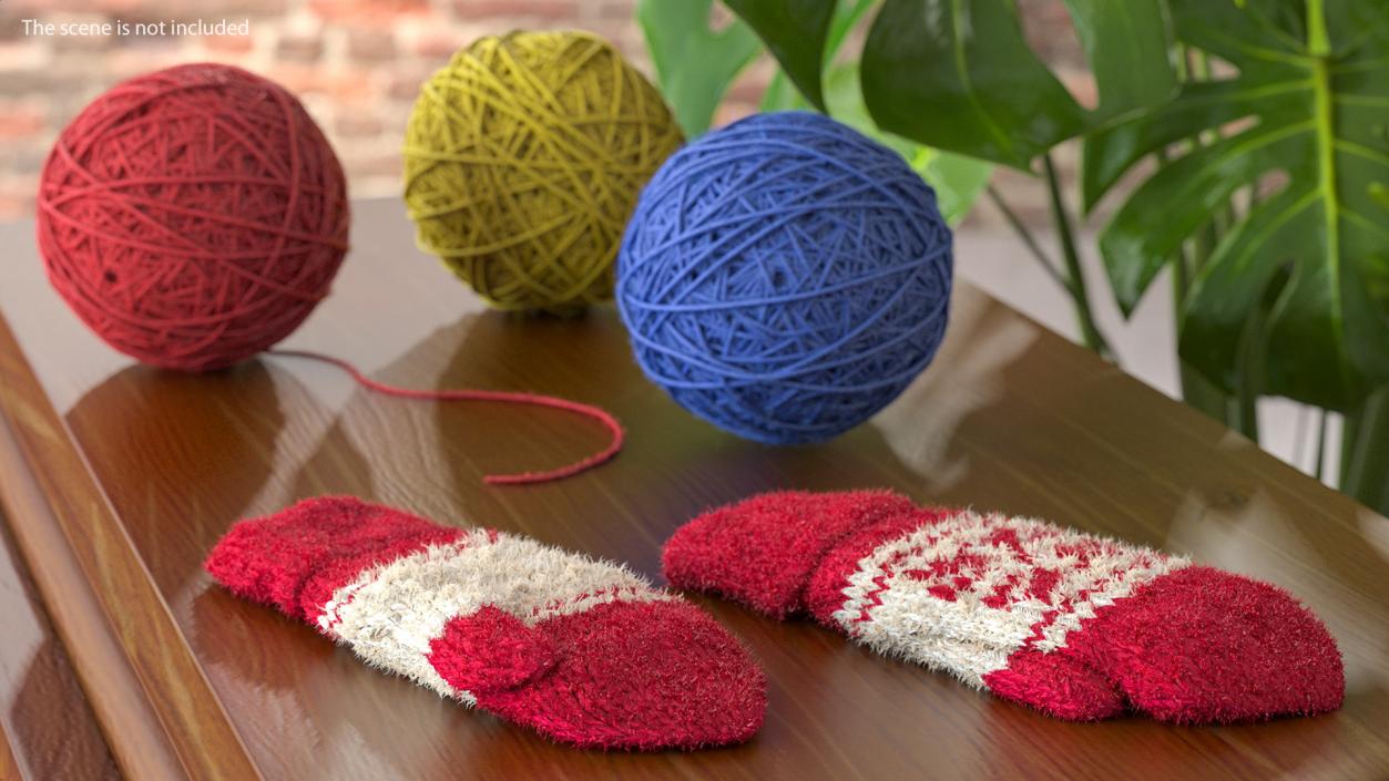 3D Knitted Red Wool Mittens Fur model