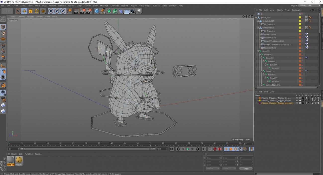 3D Pikachu Character Rigged for Cinema 4D model