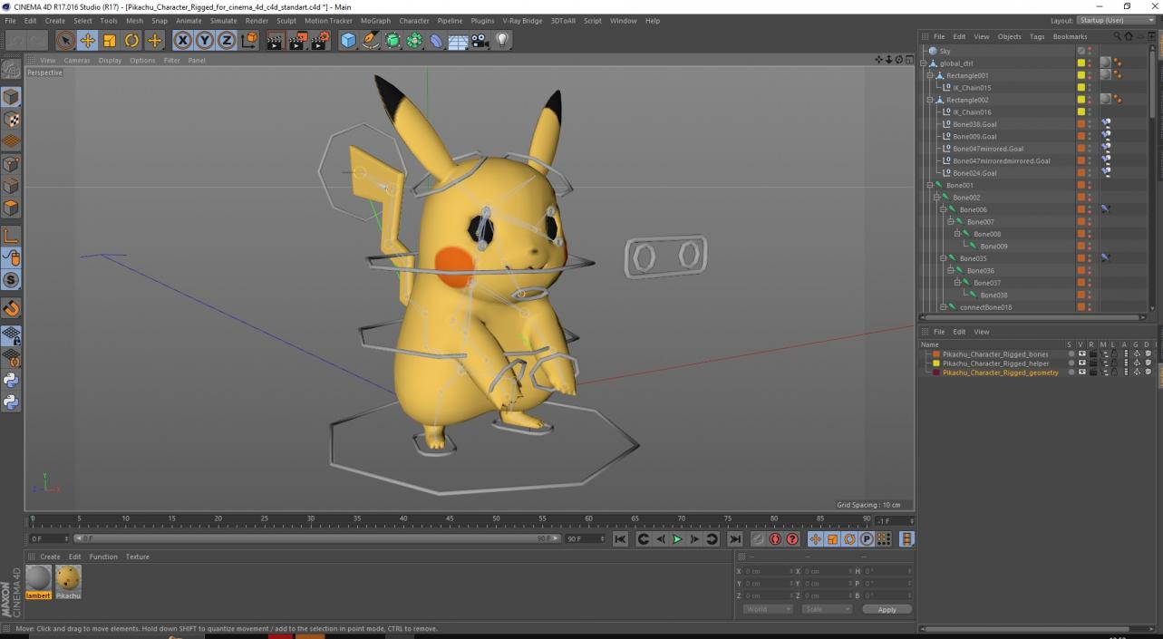 3D Pikachu Character Rigged for Cinema 4D model