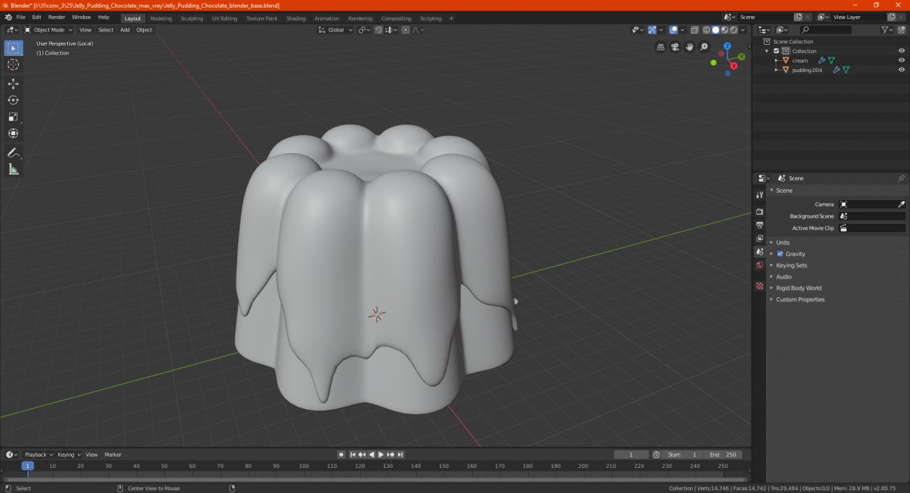 3D Jelly Pudding Chocolate model