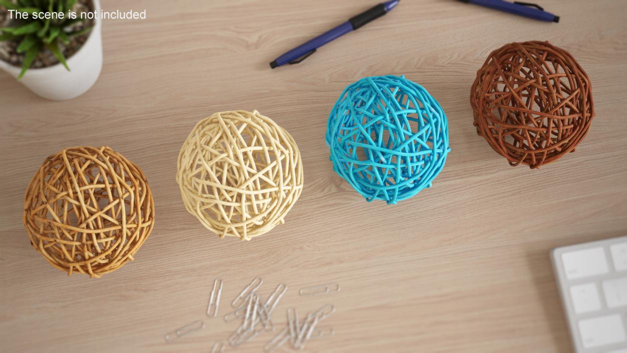 3D model Decorative Multicolor Wicker Rattan Balls Set