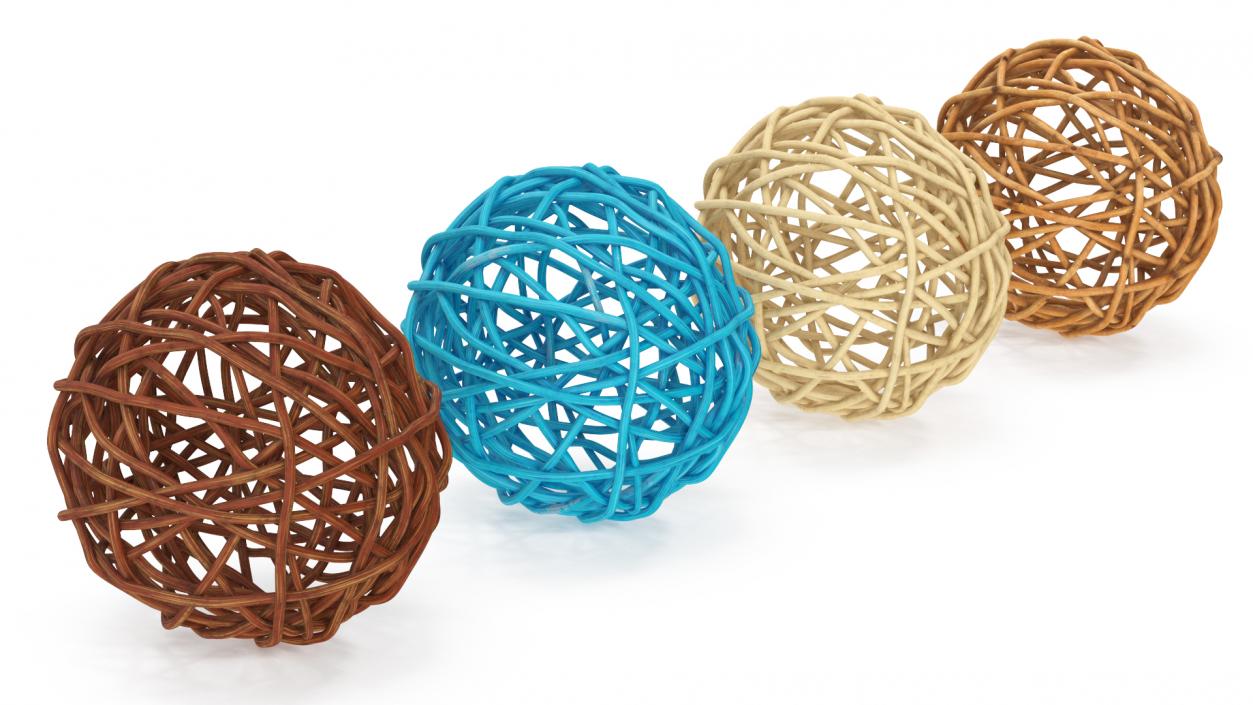 3D model Decorative Multicolor Wicker Rattan Balls Set