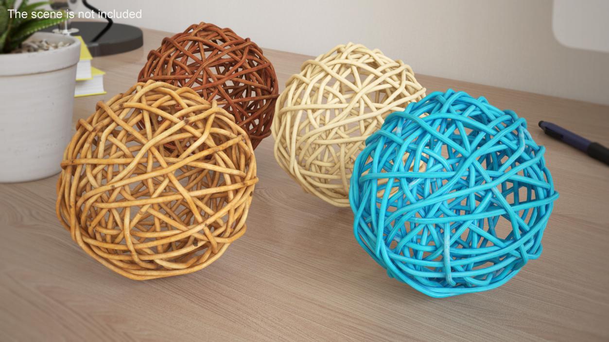 3D model Decorative Multicolor Wicker Rattan Balls Set