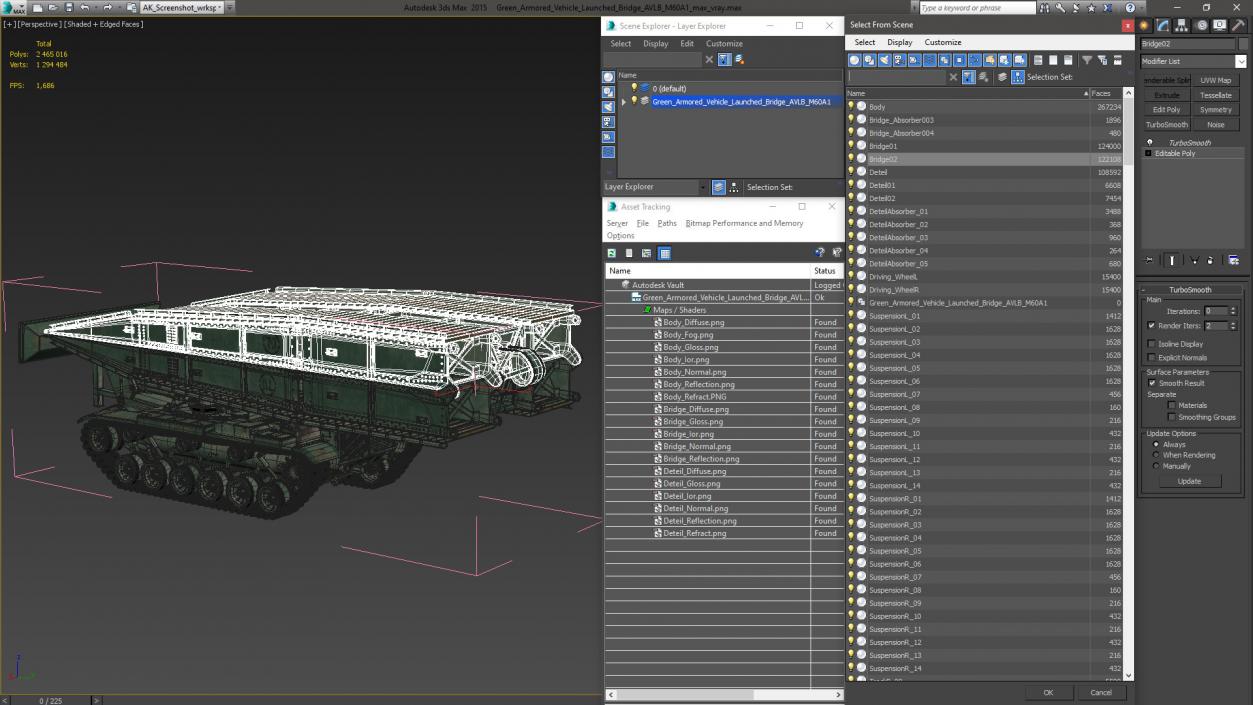 3D Green Armored Vehicle Launched Bridge AVLB M60A1 model