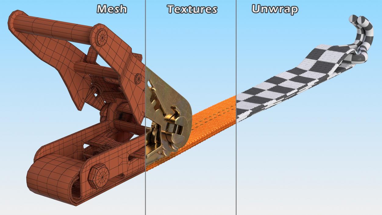 3D Tie Down Strap with Double J Hook model