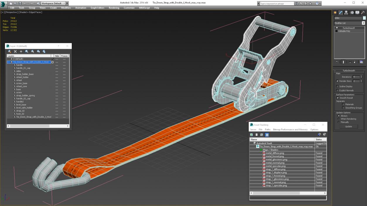 3D Tie Down Strap with Double J Hook model