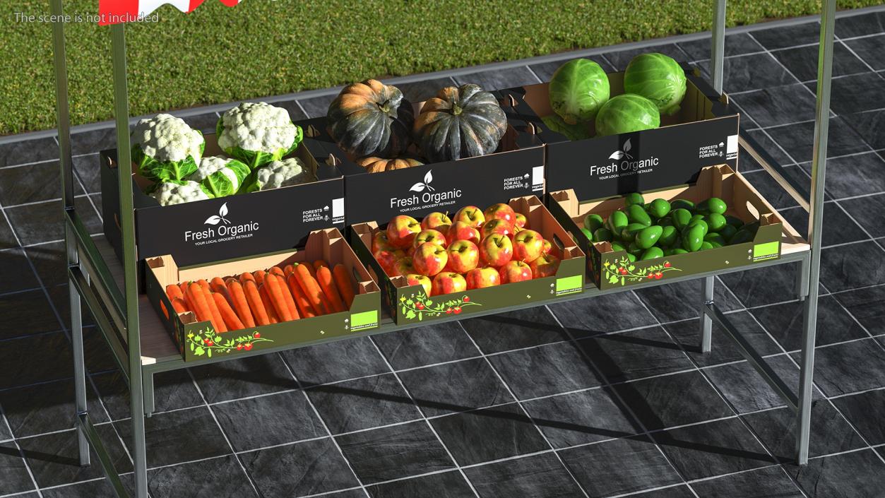 3D Market Stall With Vegetables model