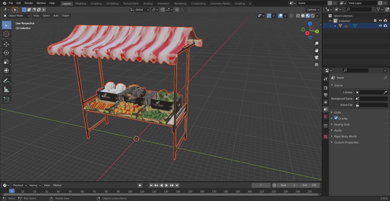 3D Market Stall With Vegetables model