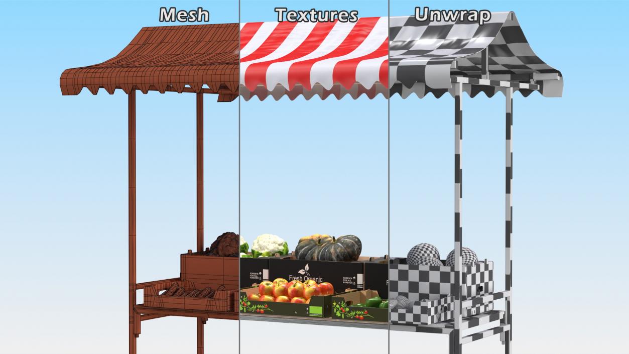 3D Market Stall With Vegetables model