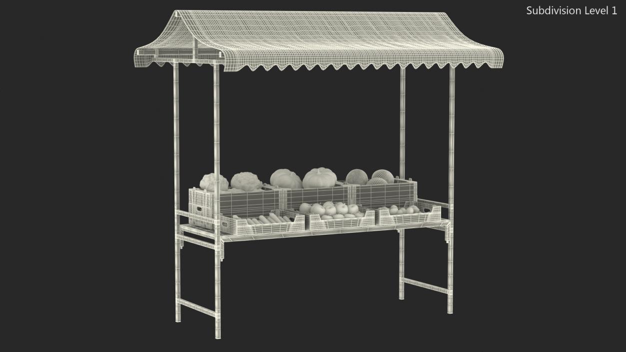 3D Market Stall With Vegetables model