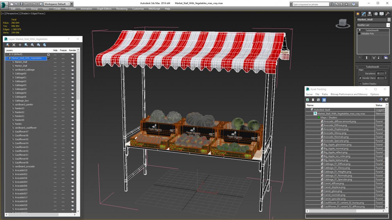 3D Market Stall With Vegetables model